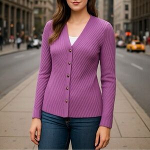ST. JOHN Vintage Y2K Ribbed Santana Knit Cardigan Sweater